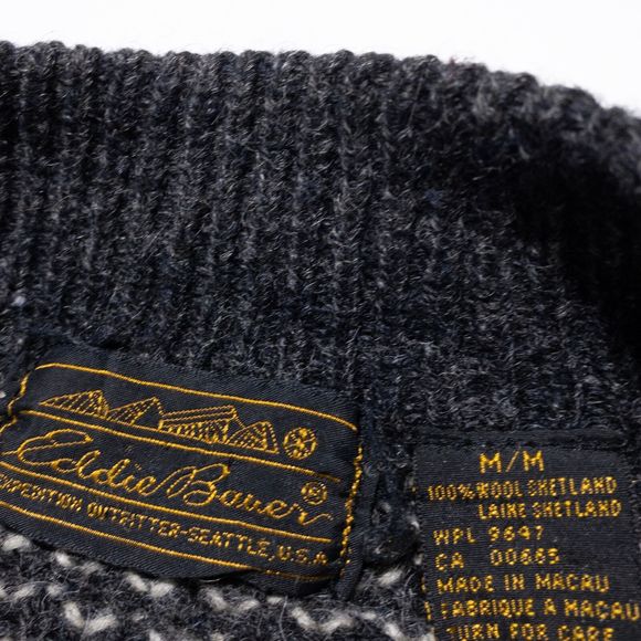 Vintage Eddie Bauer Shetland Wool Cardigan Sweater Men's Medium Birdseye 80s - Picture 2 of 7